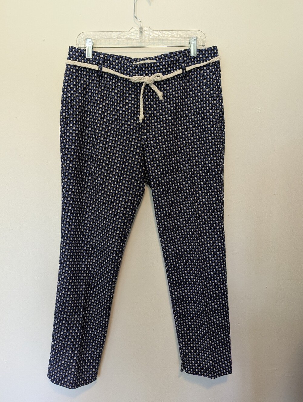 ZARA Blue Geometric Pattern Ankle Pants Business Casual Office Corporate Chic 8